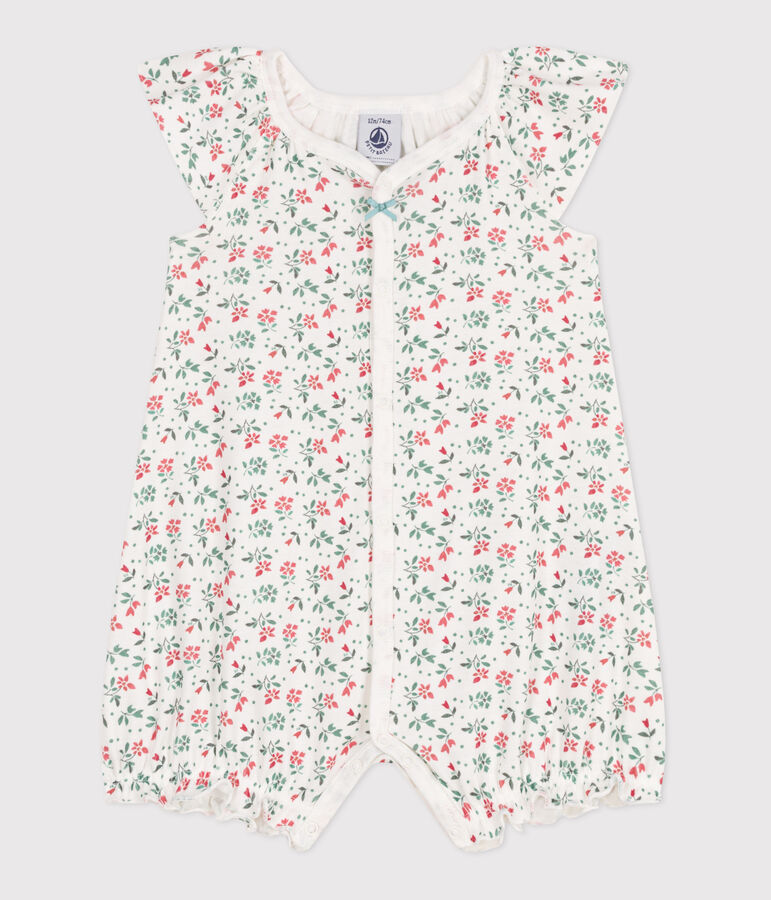 Baby-Kurzoverall aus Baumwolle mit Blumenmotiv weiss/vielfarbig