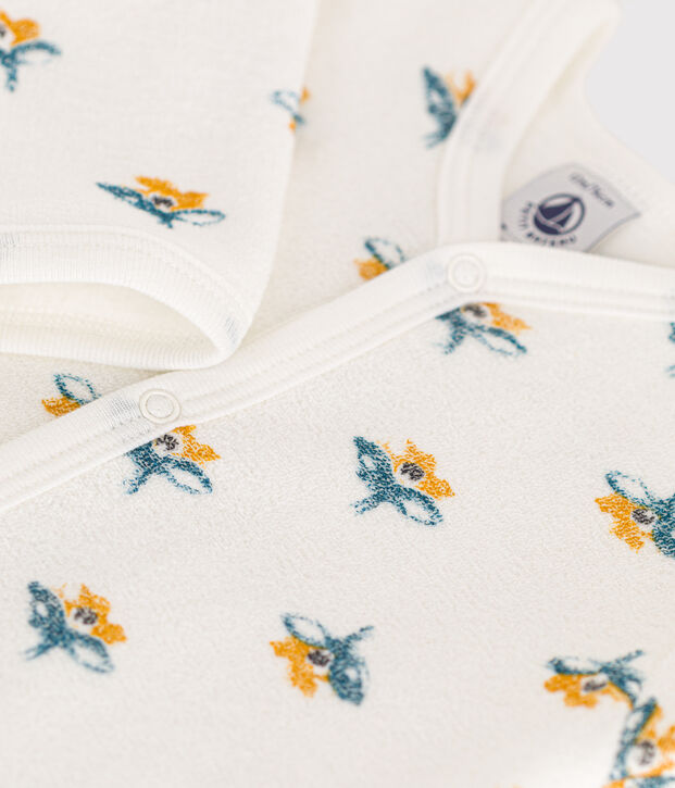 Strampler aus Molton mit Blumenmuster weiss/vielfarbig