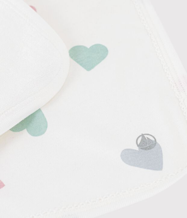 Babytuch aus Baumwolle und Frottee mit Herzmotiv weiss/vielfarbig