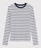 Klassisches Damen-T-Shirt mit Rundhalsausschnitt aus gestreifter Baumwolle weiss MARSHMALLOW/blau SMOKING
