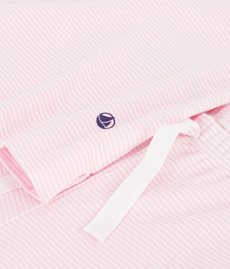 Damen-Pyjama aus Baumwolle mit weiten Beinen und Streifen rosa/weiss