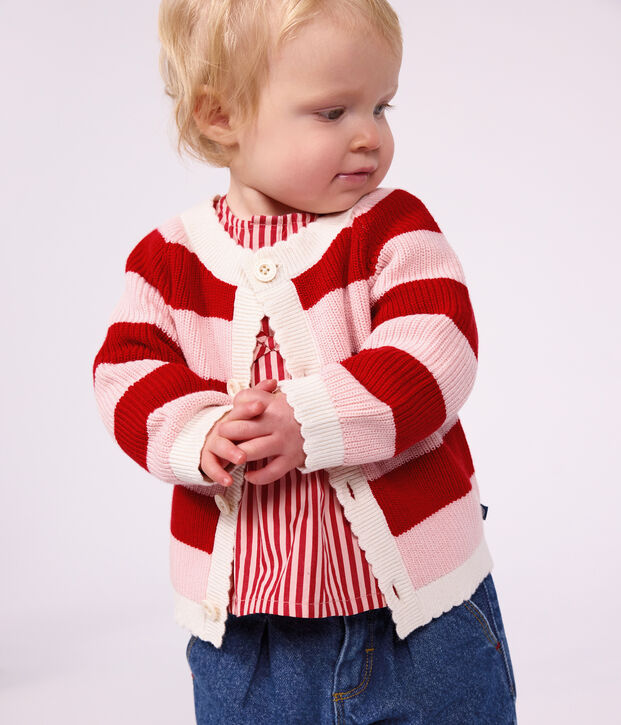 Baby-Cardigan aus Baumwolle mit Streifen rosa/rosa