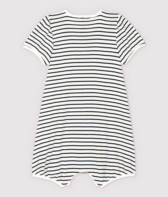  Kurzer Baby-Overall aus dickem Bio-Baumwoll weiss MARSHMALLOW/blau SMOKING