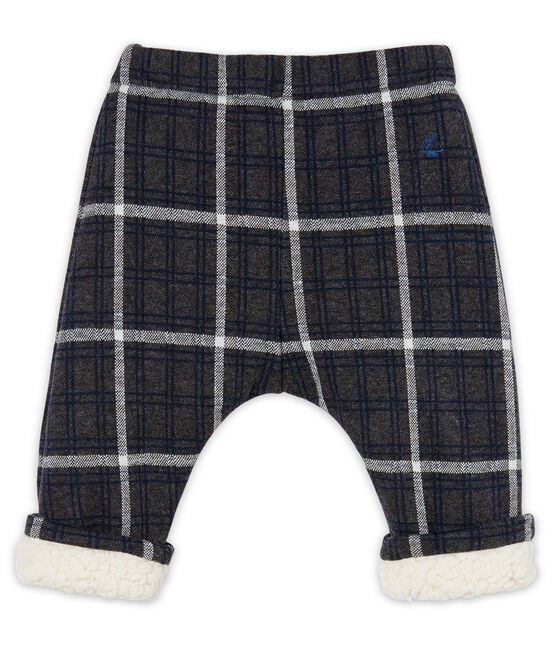 Karierte Baby-Hose für Jungen mit Sherpa-Futter schwarz CITY/weiss MULTICO