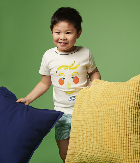 Kinder-Kurzpyjama aus Baumwolle mit Früchtemotiv für Jungen weiss MARSHMALLOW/weiss MULTICO