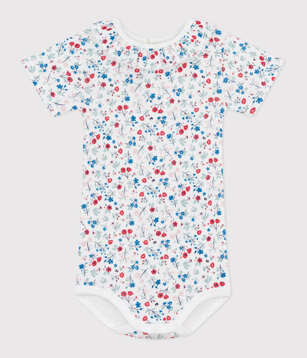Kurz&auml;rmeliger Baby-Body aus Baumwolle mit Blumenmuster weiss/vielfarbig