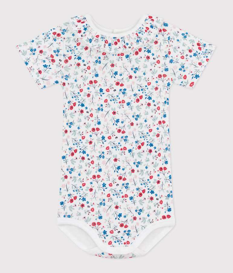 Kurz&auml;rmeliger Baby-Body aus Baumwolle mit Blumenmuster weiss/vielfarbig