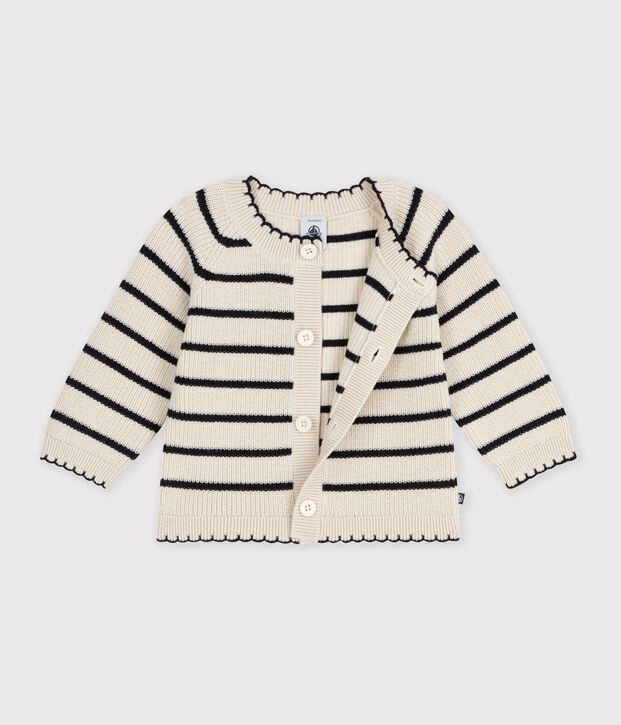 Baby-Cardigan aus Baumwolle mit Streifen naturfarben/blau