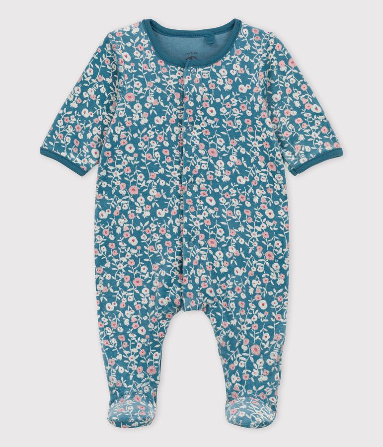 Baby-Strampler aus Bio-Nicki mit Muster gr&uuml;n/weiss