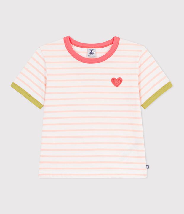 Kurz&auml;rmeliges Kinder-T-Shirt aus Baumwolle mit Streifen rosa/orange