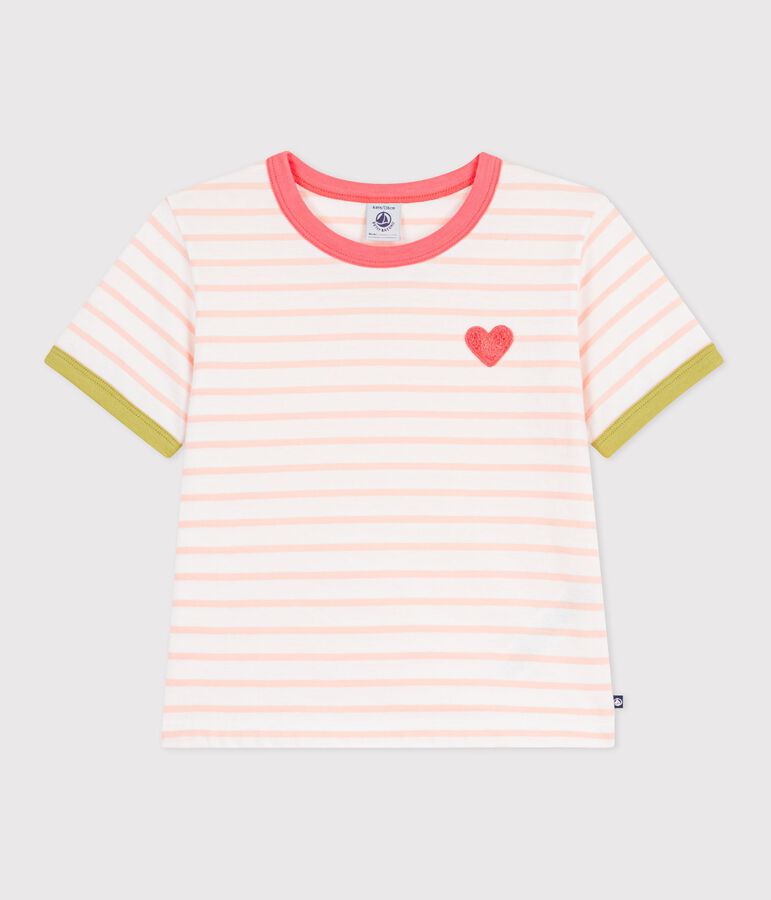 Kurz&auml;rmeliges Kinder-T-Shirt aus Baumwolle mit Streifen weiss/orange
