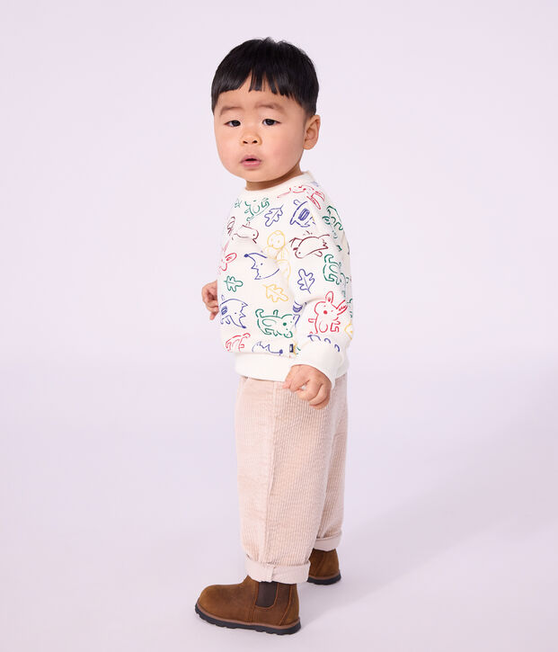Baby-Sweatshirt aus Baumwolle mit Tiermotiv naturfarben/vielfarbig