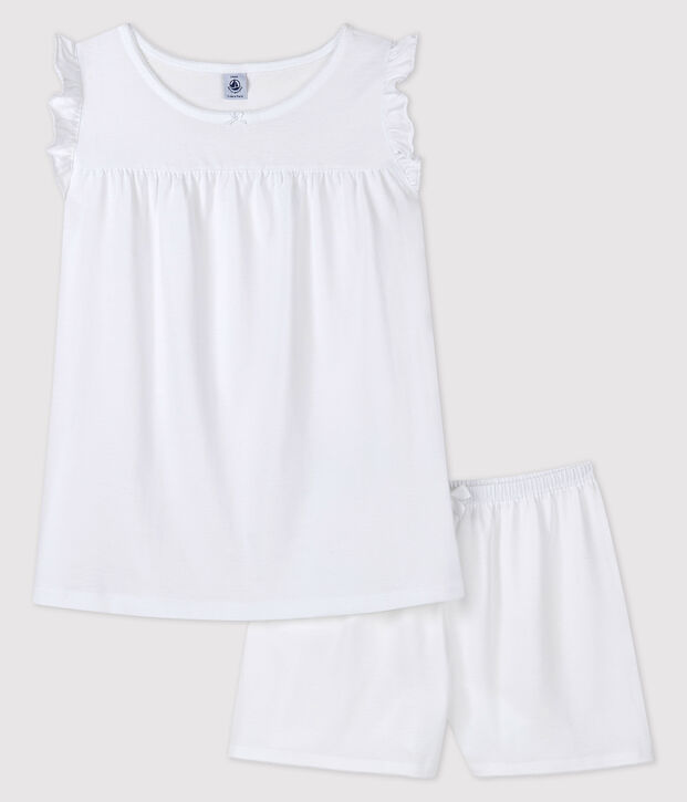 Kurzpyjama aus feiner Baumwolle in Wei&szlig; f&uuml;r M&auml;dchen/Damen weiss