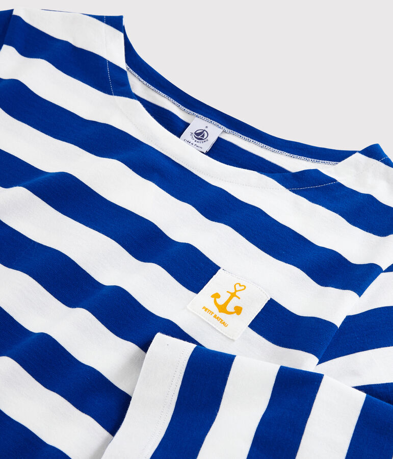 Lang&auml;rmeliges, gestreiftes Damen-Kleid blau/weiss