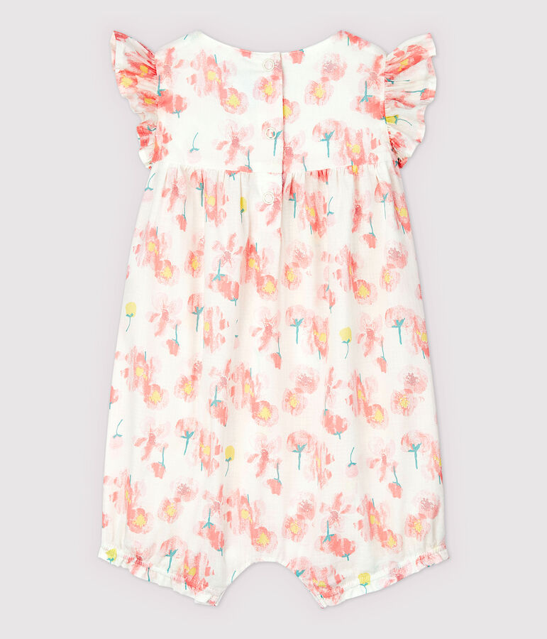 Kurzer Baby-Einteiler aus Popeline f&uuml;r M&auml;dchen weiss MARSHMALLOW/weiss MULTICO