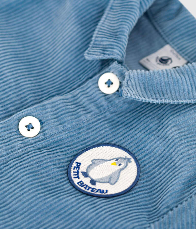 Langer Baby-Overall aus einfarbigem Fein-Cord im Tankwart-Stil blau