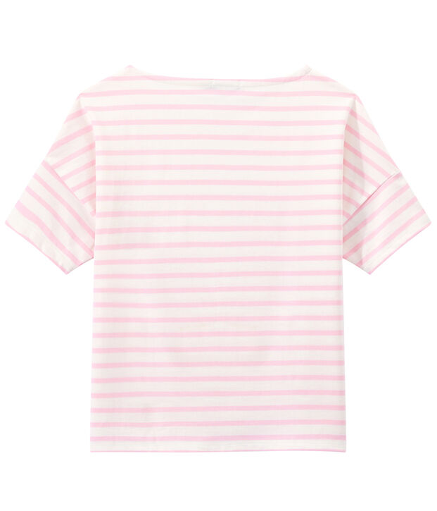 Kurz&auml;rmeliges Damen-Streifenshirt aus Jersey weiss/rosa
