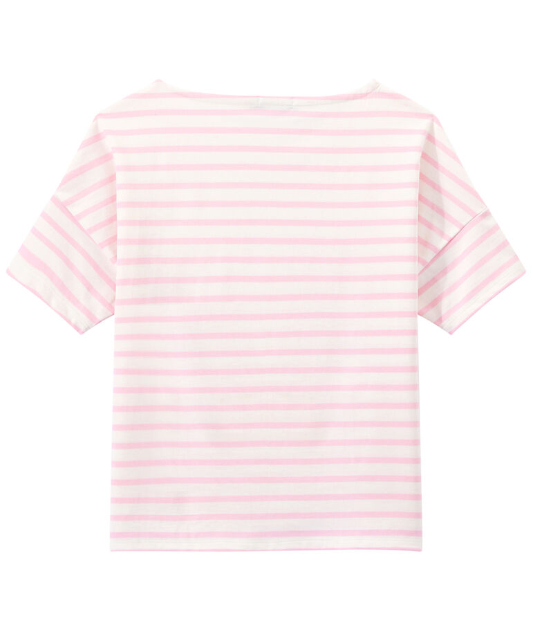 Kurz&auml;rmeliges Damen-Streifenshirt aus Jersey weiss/rosa