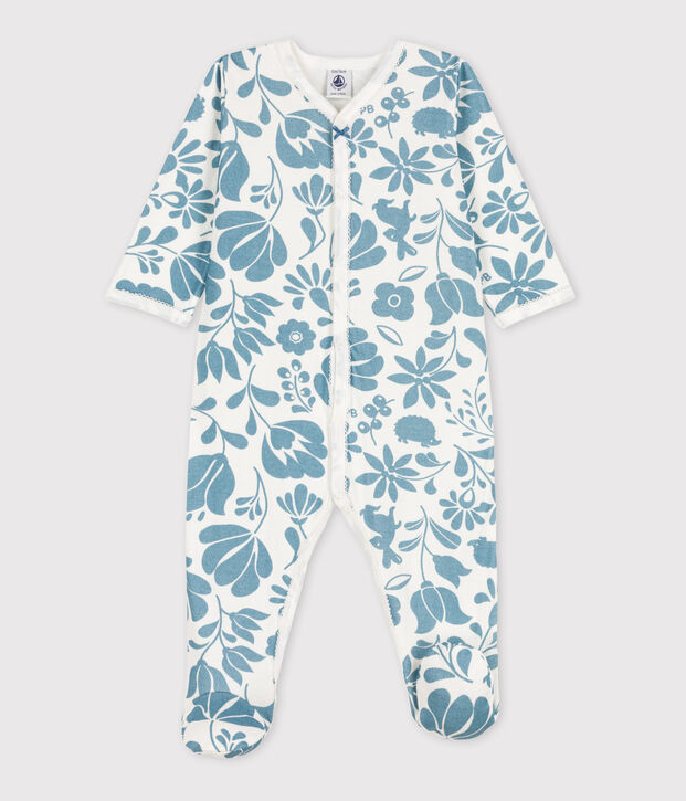 Baby-Strampler aus Doppeljersey mit Blumenmotiv weiss/blau