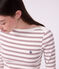 Lang&auml;rmeliges Damen T-Shirt aus Baumwolle mit Offizierskragen und Streifen weiss/rot