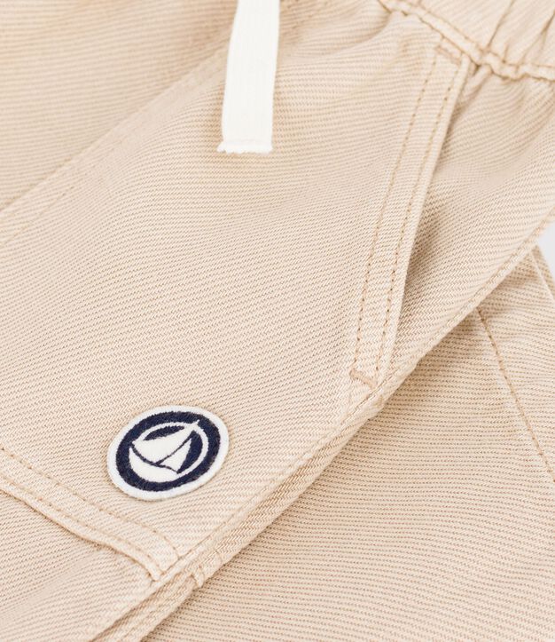 Baby-Hose aus einfarbiger Baumwolle mit Aufn&auml;her im Cargo-Stil beige