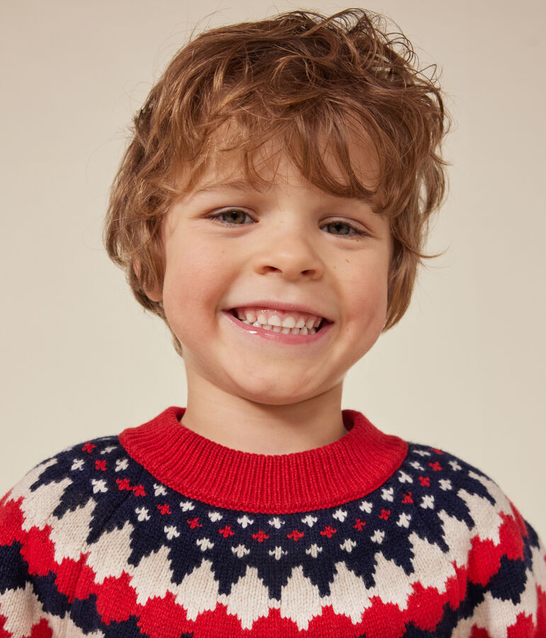 Kinder Jacquard-Pullover aus Wolle und Baumwolle f&uuml;r Jungen rot/vielfarbig