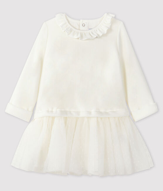 Langärmeliges Baby-Kleid für Mädchen weiss MARSHMALLOW