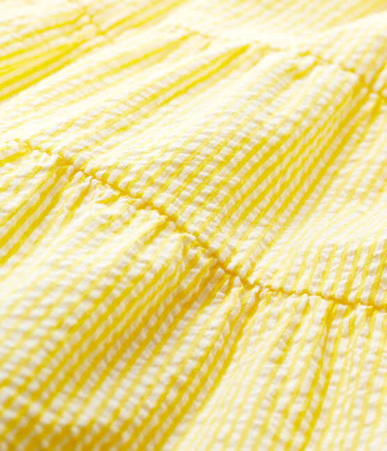 Kurzärmeliges, gestreiftes Baby-Kleid aus Seersucker für Mädchen gelb SHINE/weiss MARSHMALLOW