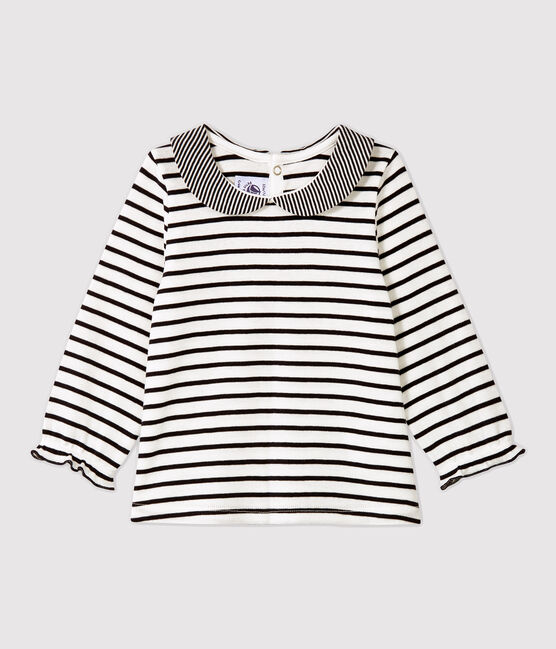 Langärmelige Baby-Bluse aus Baumwolle. weiss MARSHMALLOW/blau SMOKING