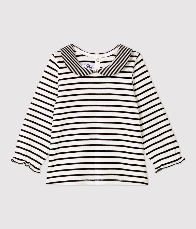 Lang&auml;rmelige Baby-Bluse aus Baumwolle. weiss MARSHMALLOW/blau SMOKING