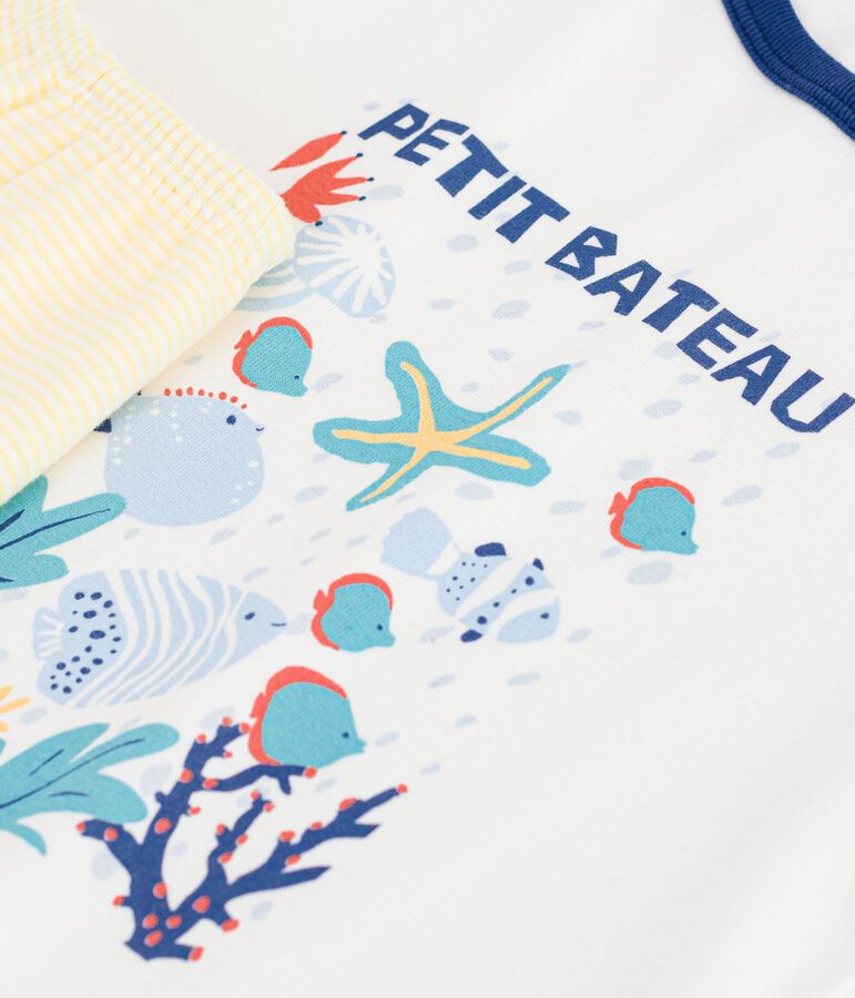Kinder-Kurzpyjama aus Baumwolle mit Meer-Motiv weiss/vielfarbig
