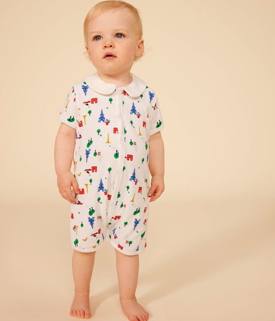 Baby-Kurzoverall aus Baumwolle weiss MARSHMALLOW/weiss MULTICO