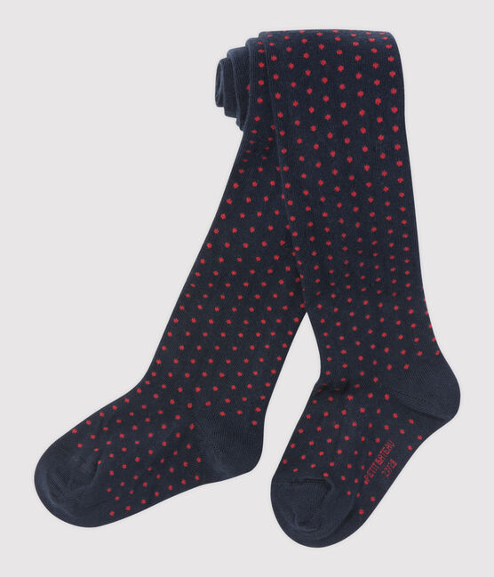 Gepunktete Mädchen-Strumpfhose blau SMOKING/rot FROUFROU