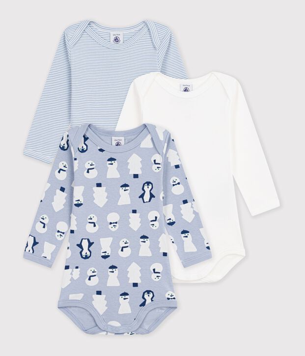 Set lang&auml;rmeliger Baby-Bodys aus Baumwolle mit Schneem&auml;nnern vielfarbig