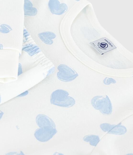 Kinder-Pyjama aus Molton mit Herzmuster weiss MARSHMALLOW/weiss MULTICO