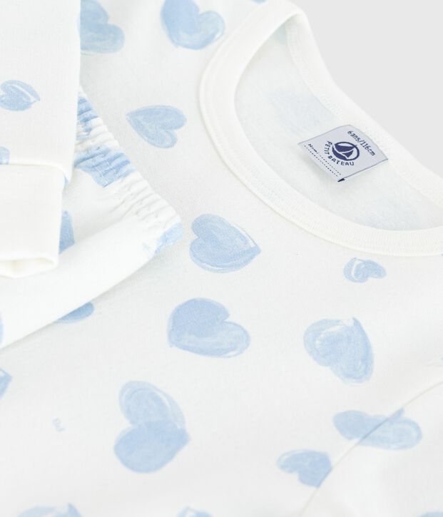 Kinder-Pyjama aus Molton mit Herzmotiv weiss/vielfarbig