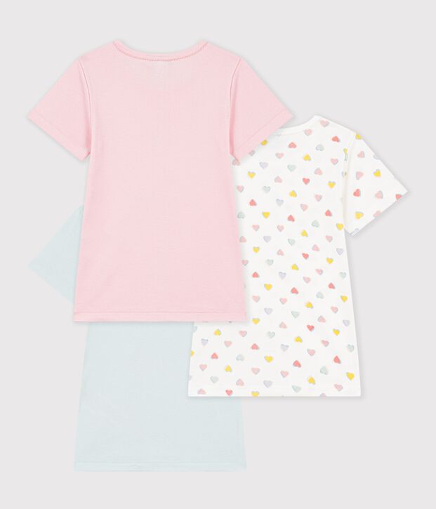 Set kurz&auml;rmelige Kinder-T-Shirts aus Baumwolle mit Herzmotiv vielfarbig