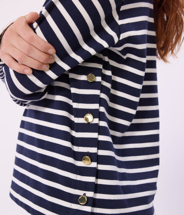 Damen-Shirt Marini&egrave;re aus Baumwolle mit Streifen blau/weiss