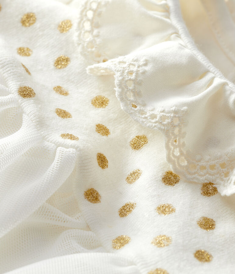 Baby-Bodykleid aus Baumwollleinen f&uuml;r M&auml;dchen weiss/gelb