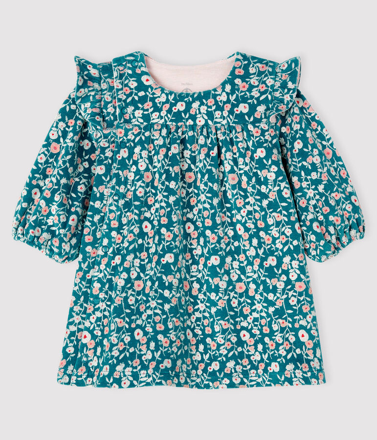 Lang&auml;rmeliges gebl&uuml;mtes Baby-Kleid f&uuml;r M&auml;dchen aus Velours gr&uuml;n/vielfarbig