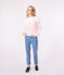 Langärmeliges Damen-T-Shirt "Marinière" aus Baumwolle weiss MARSHMALLOW/rosa CHARME