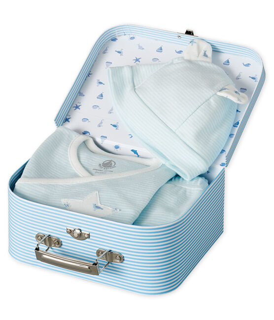 Dreiteiliges Baby-Geschenkset aus Rippstrick grün AMANDIER/weiss MARSHMALLOW