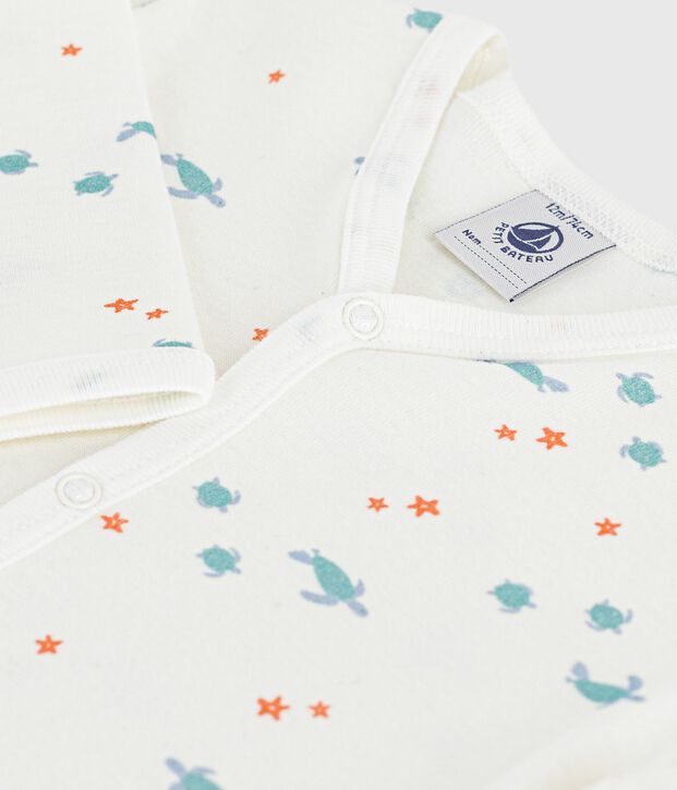 Strampler ohne F&uuml;&szlig;chen aus Baumwolle mit Schildkr&ouml;ten-Motiv weiss/vielfarbig