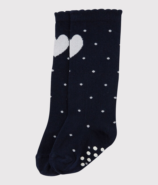 Kniestrümpfe für Mädchen blau SMOKING/weiss MARSHMALLOW