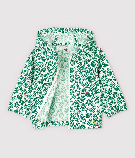 Baby-Windjacke aus beschichtetem Strick für Jungen weiss MARSHMALLOW/grün GAZON/ MULTICO