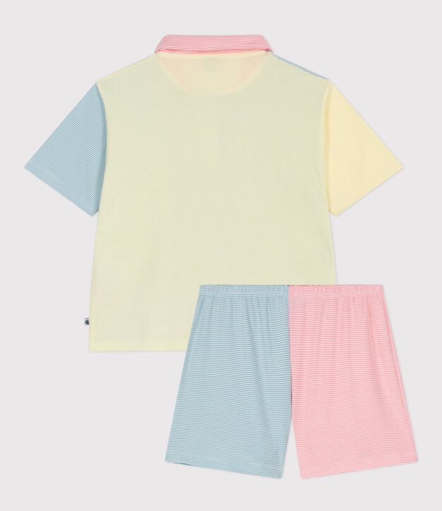 Gestreifte Damen-Pyjamashorts aus Baumwolle mit Knopfleiste weiss/vielfarbig
