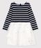 Langärmeliges Kinderkleid aus Baumwolle und Tüll für Mädchen blau SMOKING/weiss MARSHMALLOW