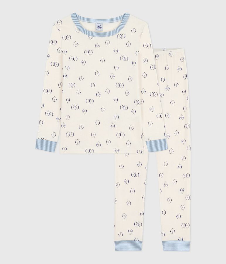 Bedruckter Kinderpyjama aus Baumwolle, sehr eng anliegend blau/blau