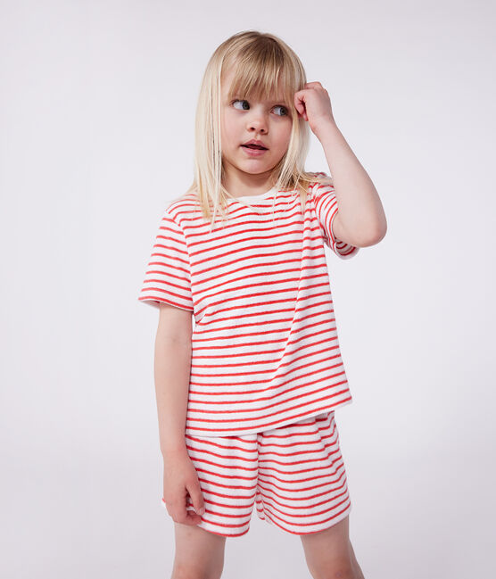 Kinder-Kurzpyjama aus Baumwolle mit Streifen rot MARSHMALLOW/ SPI