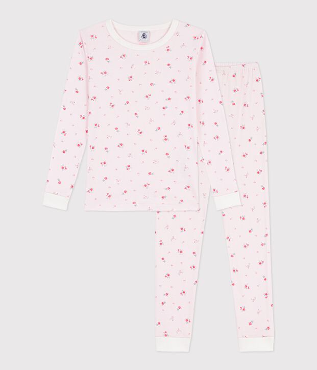 Eng anliegender Kinder-Pyjama aus Baumwolle mit Blumenmotiv rosa/vielfarbig